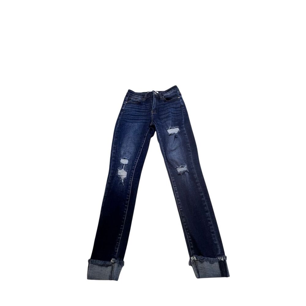 KanCan Women's High Rise Distressed Cuffed Ankle Skinny Jeans Dark Wash Sz 3/25